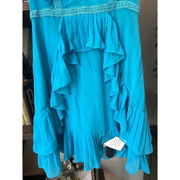 BCBGMAXAZRIA Pleated Ruffled Mini Dress Blue Womens Size 0 - Picture 6 of 10